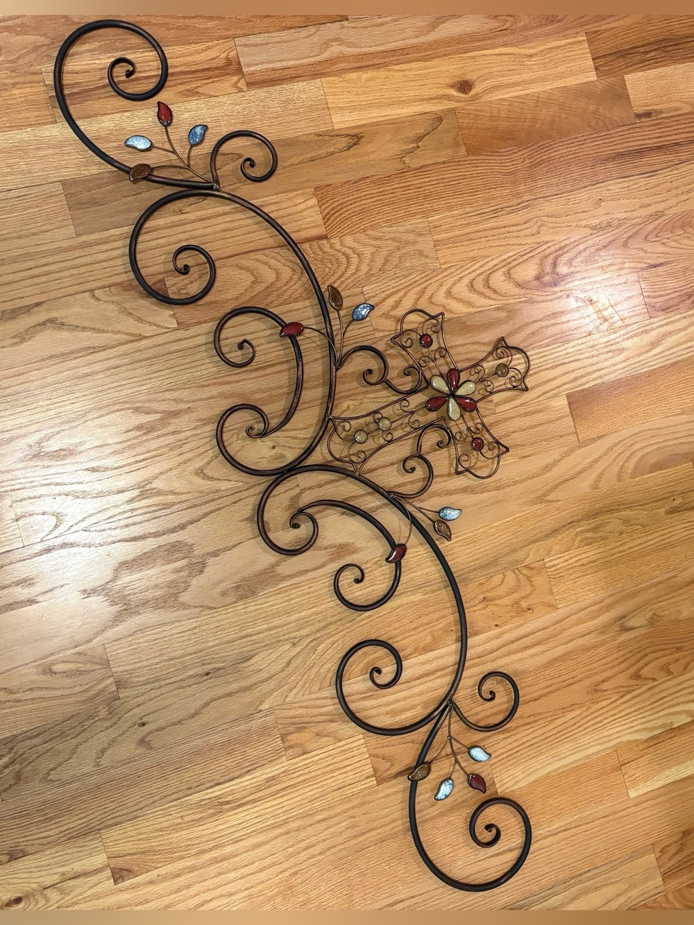 Beautiful large decorative iron & stone cross wall art